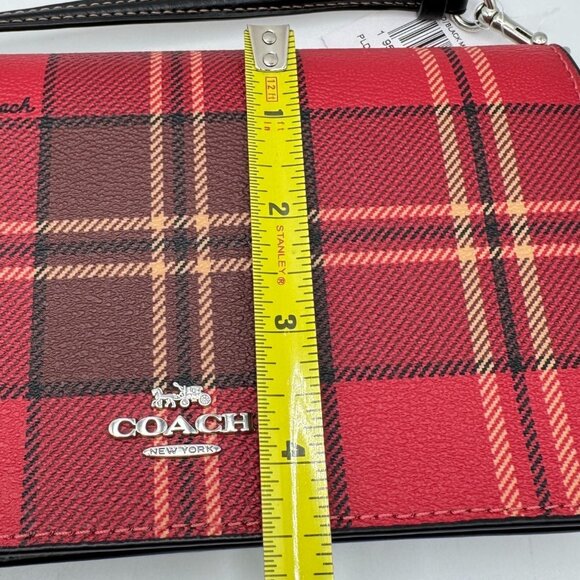 Coach Anna Foldover Crossbody Bag Tartan Plaid Red Black Coated Canvas Leather - Picture 3 of 16